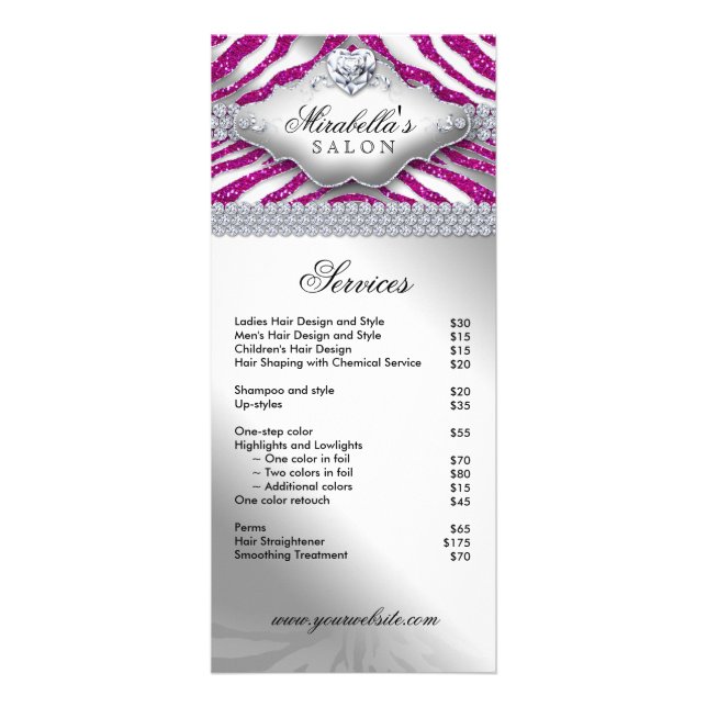 Jewellery Zebra Heart Sparkle Hot Pink Menu (Front)