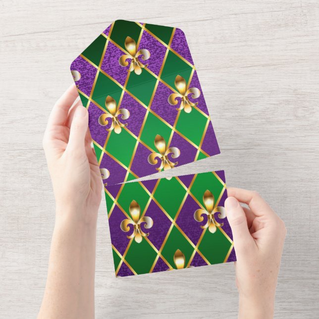 Jewelry Background Mardi Gras All In One Invitation (Tearaway)
