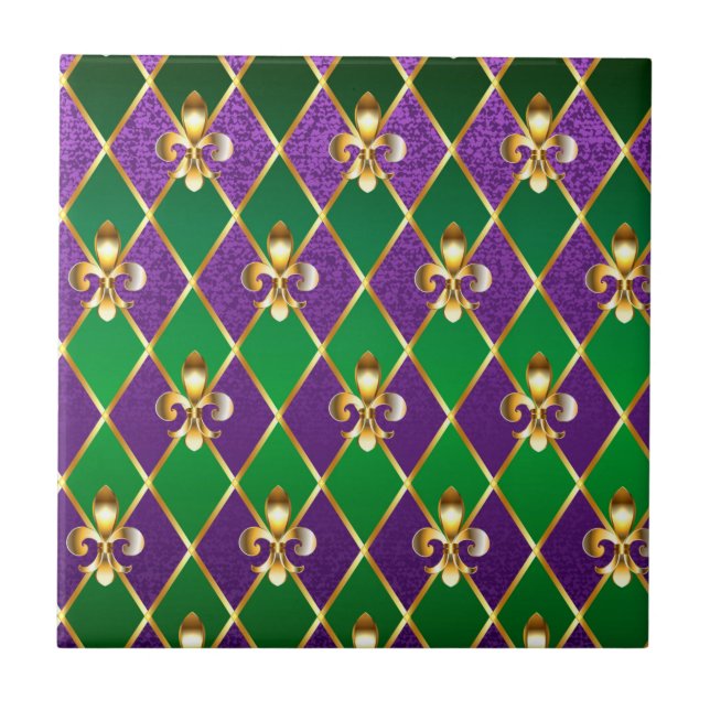 Jewelry Background Mardi Gras Ceramic Tile (Front)