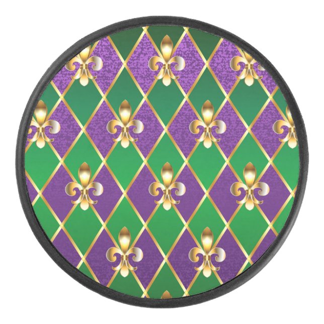 Jewelry Background Mardi Gras Hockey Puck (Front)