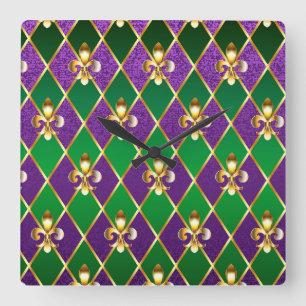 Jewelry Background Mardi Gras Square Wall Clock
