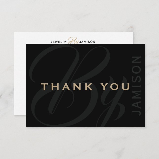 JEWELRY BY Personal Name Brand Business Gold Black Thank You Card (Front/Back)