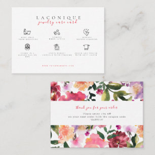  Jewelry Care Instructions   Watercolor Flower Business Card