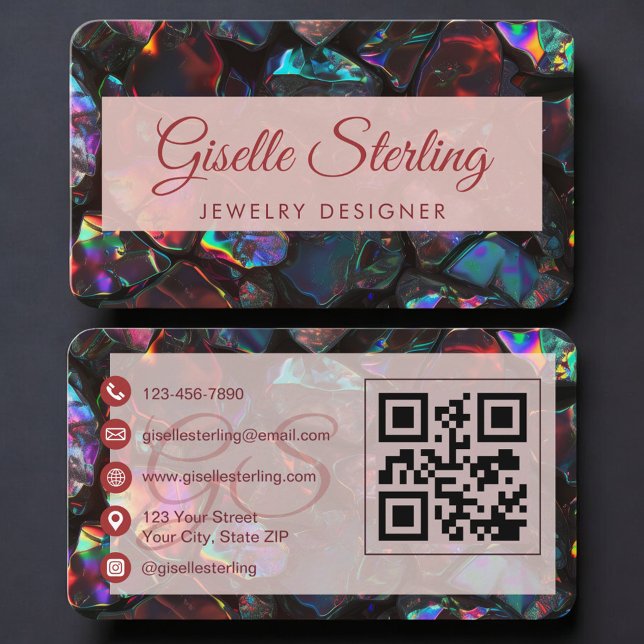 Jewelry Designer Opal Gemstone QR Code Business Card (Creator Uploaded)