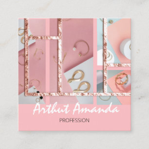 Jewelry Luxury Gold Pearl Rose Pink Blush Framed Square Business Card
