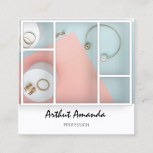 Jewelry Luxury Goods Pearls Rose Mint White VIP Square Business Card