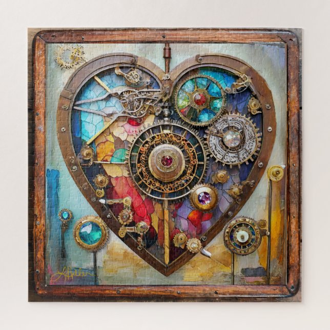 Jewels And Stained Glass Heart Steampunk Series Jigsaw Puzzle (Vertical)