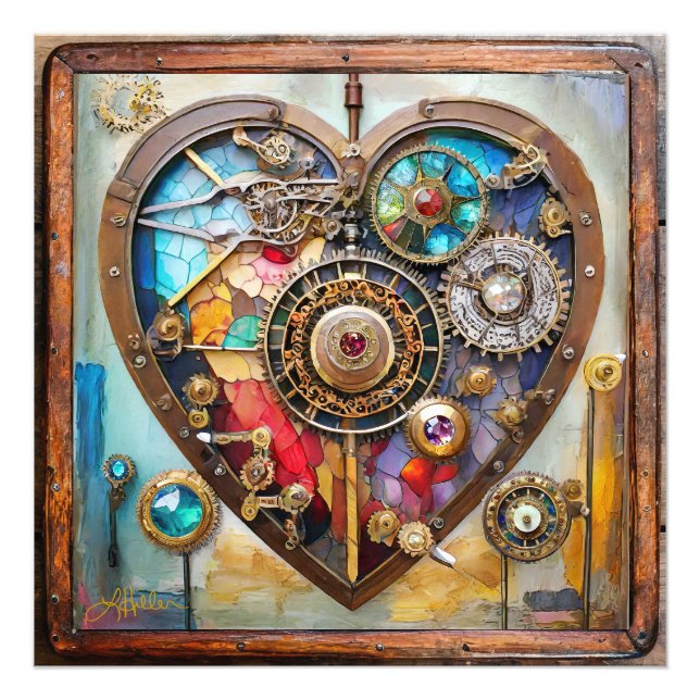 Jewels And Stained Glass Heart Steampunk Series Photo Print (Front)