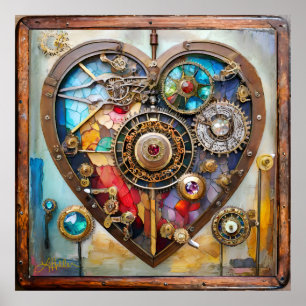 Jewels And Stained Glass Heart Steampunk Series Poster