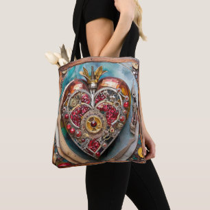 Jewels And Stained Glass Heart Steampunk Series Tote Bag