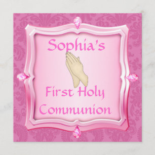 JEWELS  DAMASK Holy Communion PINK  INVITATIONS