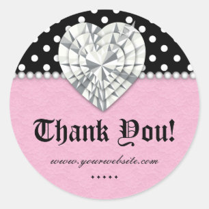 Jewels Dots Pearl Lace Heart Pink Thank You Classic Round Sticker