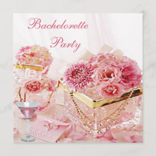 Jewels, Pink Martini & Flowers Bachelorette Party Invitation