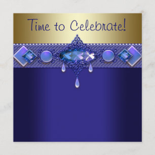 Jewels Purple Royal Blue Gold Birthday Party Invitation