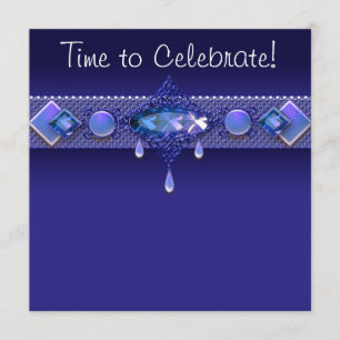 Jewels Royal Navy Blue Womans Birthday Party Invitation