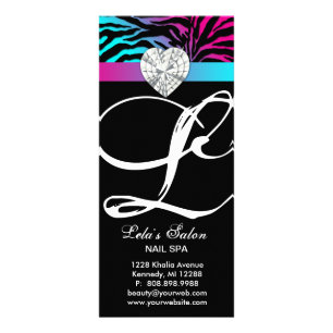 Jewels Zebra Animal Print Beauty Salon Pink Blue Rack Card