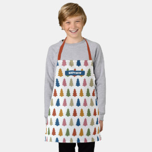 Jeweltone Trees with Name Holiday Cookie Baking Apron