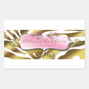 Jewerly Sticker Pink Gold Zebra Salon Spa Rectangl