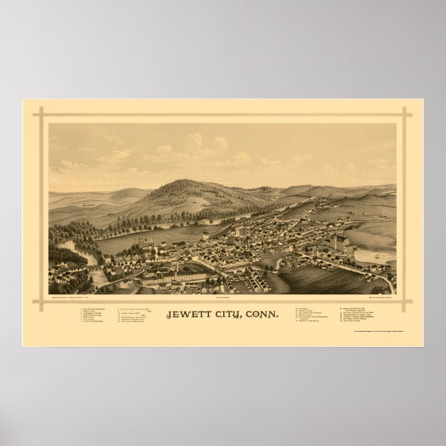 Jewett City, CT Panoramic Map - 1889 Poster (Front)