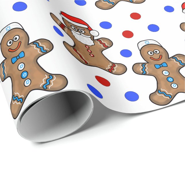Jewish and Santa Gingerbread Men Wrapping Paper (Roll Corner)