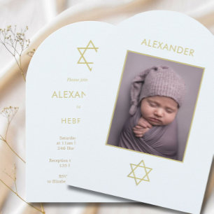  Jewish Baby Boy Naming Photo Blue Gold Religious Invitation