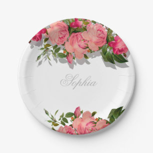 Jewish Baby Naming Girl Pink Floral Hebrew Paper Plate