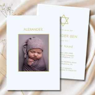  Jewish Baby Naming Photo Blue Gold Boys Religious Invitation