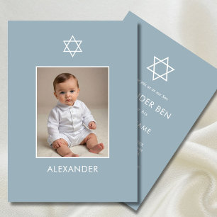 Jewish Baby Naming Photo Blue White Hebrew Invitation
