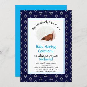 Jewish Baby Naming Photo Star of David Blue Invitation
