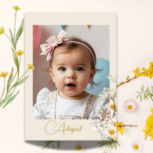 Jewish Baby Naming Photo Watercolor Wildflowers Invitation
