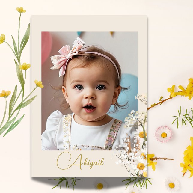 Jewish Baby Naming Photo Watercolor Wildflowers Invitation (Creator Uploaded)