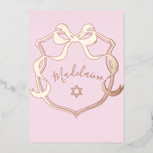 Jewish  Baby Naming Pink Ribbon Elegant Foil 