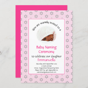 Jewish Baby Naming   Simchat Bat   Photo   Pink Invitation