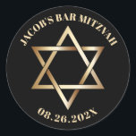 Jewish BAR MITZVAH Gold Star of David Black Classic Round Sticker<br><div class="desc">Jewish BAR MITZVAH Gold Star of David Black Stickers.</div>