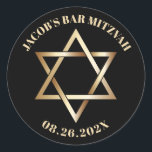 Jewish BAR MITZVAH Gold Star of David Black Classic Round Sticker<br><div class="desc">Jewish BAR MITZVAH Gold Star of David Black Stickers.</div>