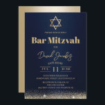 Jewish Bar Mitzvah Modern Navy Blue & Gold Invitation<br><div class="desc">Bar Mitzvah Star of David Modern Navy Blue & Gold Jewish Invitations.</div>
