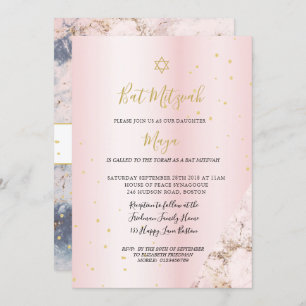 Jewish Bat Mitzvah Pink Gold Hebrew Invitation
