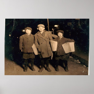 JEWISH BOYS SELLING NY NEWSPAPER - AROUND 1895 POSTER