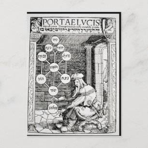 Jewish cabbalist holding a sephiroth postcard