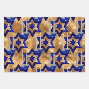 Jewish-Candlesticks-and-Stars-SET-3 Wrapping Paper Sheet