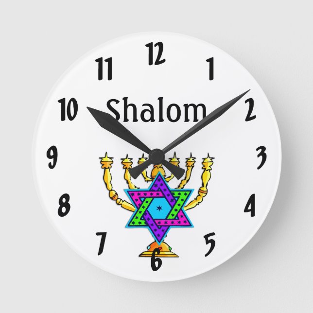 Jewish Candlesticks  Shalom    Round Clock (Front)