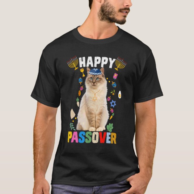 Jewish Cat Kippah Happy Passover Matzah Passover H T-Shirt (Front)