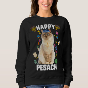 Jewish Cat Kippah Happy Pesach Matzah Passover Hol Sweatshirt