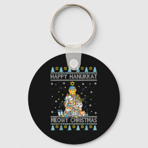 Jewish Cat Merry Christmas Happy Hanukkah Chrismuk Key Ring