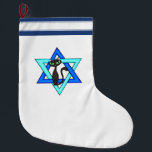 Jewish Cat Stars Large Christmas Stocking<br><div class="desc">Jewish Star and adorable cat wishing you Happy Jewish Holidays.</div>