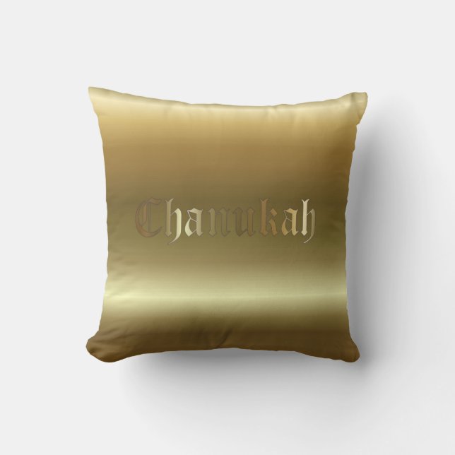 Jewish Chanukah Golden Square Throw Pillow (Front)