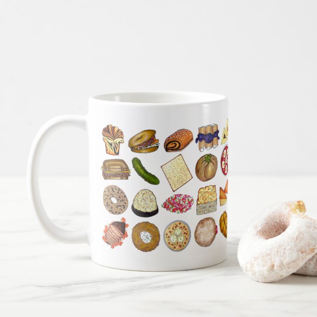 Jewish Cooking Cuisine Holiday Dinner Foods Print Coffee Mug (With Donut)
