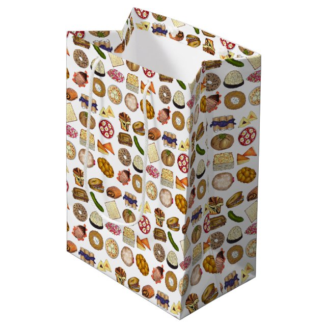 Jewish Cooking Cuisine Holiday Dinner Foods Print Medium Gift Bag (Front Angled)
