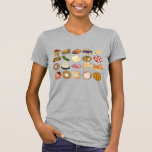 Jewish Cooking Cuisine Holiday Dinner Foods Print T-Shirt<br><div class="desc">Design features an original illustration of an assortment of popular foods in Jewish cuisine, including: babka, bagel with cream cheese and lox, rugelach, blueberry blintzes, hamantash, reuben sandwich, kosher dill pickle, matzah, spinach knish, shakshuka, everything bagel, coconut macaroon, Israeli salad, kugel, bourekas, beef brisket, latkes with sour cream, matzo ball...</div>