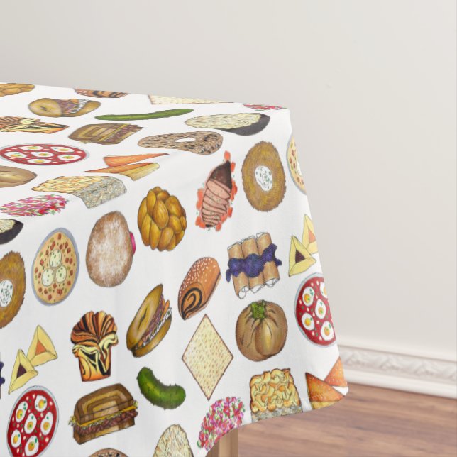 Jewish Cooking Cuisine Holiday Dinner Foods Print Tablecloth (In Situ)